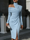 elegant Off-Shoulder Slit Women's Dress Solid Color Casual Fashion