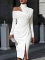 elegant Off-Shoulder Slit Women's Dress Solid Color Casual Fashion