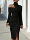 elegant Off-Shoulder Slit Women's Dress Solid Color Casual Fashion