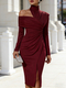 elegant Off-Shoulder Slit Women's Dress Solid Color Casual Fashion