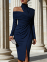 elegant Off-Shoulder Slit Women's Dress Solid Color Casual Fashion