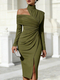 elegant Off-Shoulder Slit Women's Dress Solid Color Casual Fashion