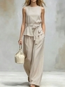 women's Sleeveless Solid Color Two-Piece Set With Belt