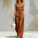 women's Sleeveless Solid Color Two-Piece Set With Belt