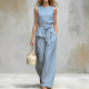 women's Sleeveless Solid Color Two-Piece Set With Belt