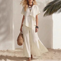women's Summer Casual Irregular Short Sleeve Top And Slit Wide Leg Pants Set