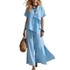 women's Summer Casual Irregular Short Sleeve Top And Slit Wide Leg Pants Set