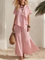 women's Summer Casual Irregular Short Sleeve Top And Slit Wide Leg Pants Set