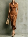 elegant Asymmetric Sleeveless Shirt Dress Slim Fit Summer Commute