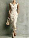 elegant Asymmetric Sleeveless Shirt Dress Slim Fit Summer Commute