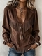 retro V-Neck Fringe Suede Long-Sleeve Top