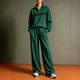 color-Block Stand Collar Hoodie And Wide-Leg Pants Two-Piece Set