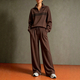 color-Block Stand Collar Hoodie And Wide-Leg Pants Two-Piece Set