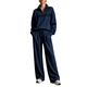 color-Block Stand Collar Hoodie And Wide-Leg Pants Two-Piece Set