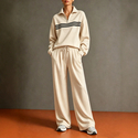 color-Block Stand Collar Hoodie And Wide-Leg Pants Two-Piece Set