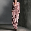 women's Velvet 2-Piece Tracksuit Set Long Sleeve Zip Solid Color