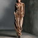 women's Velvet 2-Piece Tracksuit Set Long Sleeve Zip Solid Color