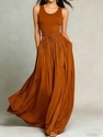 solid Color Sleeveless Pocket Long Dress