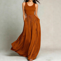 solid Color Sleeveless Pocket Long Dress