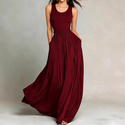 solid Color Sleeveless Pocket Long Dress