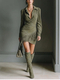 western Cowboy Style Suede Fringe Slim Fit Long Sleeve Dress
