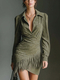 western Cowboy Style Suede Fringe Slim Fit Long Sleeve Dress