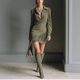 western Cowboy Style Suede Fringe Slim Fit Long Sleeve Dress
