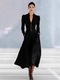elegant V-Neck Puff Sleeve Waist-Cinching Formal Dress