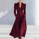 elegant V-Neck Puff Sleeve Waist-Cinching Formal Dress