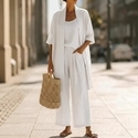 women's 3-Piece Straight-Leg Solid Color Casual Travel Set