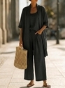 women's 3-Piece Straight-Leg Solid Color Casual Travel Set