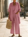 women's 3-Piece Straight-Leg Solid Color Casual Travel Set