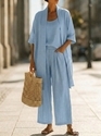women's 3-Piece Straight-Leg Solid Color Casual Travel Set