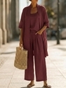 women's 3-Piece Straight-Leg Solid Color Casual Travel Set