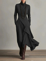 solid Color Long Sleeve Cross High Neck Maxi Dress