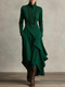 solid Color Long Sleeve Cross High Neck Maxi Dress