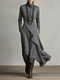 solid Color Long Sleeve Cross High Neck Maxi Dress