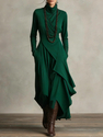solid Color Long Sleeve Cross High Neck Maxi Dress