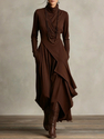 solid Color Long Sleeve Cross High Neck Maxi Dress