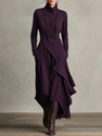 solid Color Long Sleeve Cross High Neck Maxi Dress