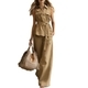 sleeveless Collared Shirt And Pants Set With Waist Tie
