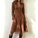 western Cowboy Suede Trench Coat With Fringe Slim Fit Long Sleeve Jacket