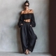 elegant Off-Shoulder Solid Color T-Shirt And Pants Two-Piece Set