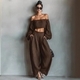 elegant Off-Shoulder Solid Color T-Shirt And Pants Two-Piece Set