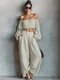 elegant Off-Shoulder Solid Color T-Shirt And Pants Two-Piece Set