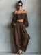 elegant Off-Shoulder Solid Color T-Shirt And Pants Two-Piece Set
