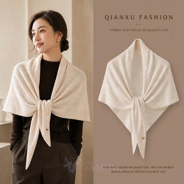 triangle Large Shawl Women Wool Blend Solid Color Warm Knit Scarf