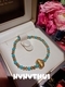 vintage Royal Iris Gemstone Necklace With Beaded Bracelet