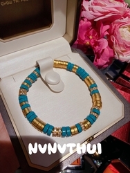 A20-0113Qip Artificial Blue Turquoise Straight-Cut Spacer Bracelet~No Box