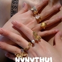 vintage Brushed Twin Lotus Flower Gemstone Ring